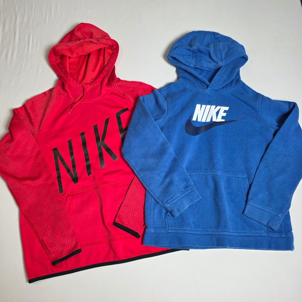 Nike‎ Hoodie Bundle Boys M/L Red Blue Dri-FIT Pullover Sweatshirt 2pk